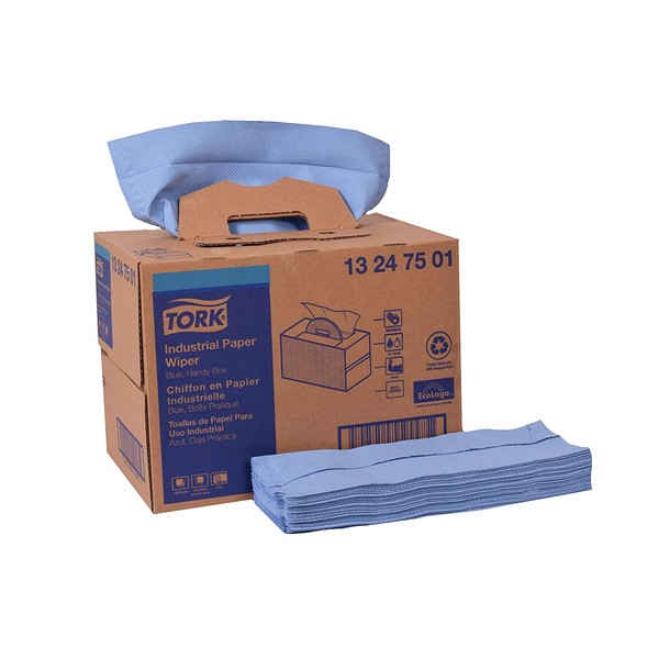 Tork Industrial Paper Wiper Blue, Handy Box W7 4-Ply, 1 x 180 Feet, 13247501