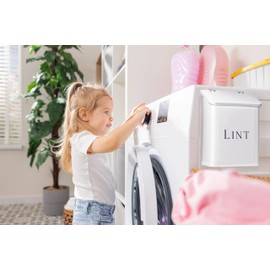 Mount Delectable Magnetic Lint Bin for Laundry Room Metal Wall Mounted Trash Can with Lid for Dryer – Farmhouse Style Laundry Storage and Organization – (White)