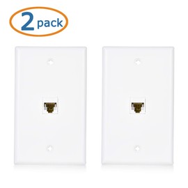 Cable Matters 2-Pack 1-Port Ethernet Wall Plate, White, Cat6 Wall Plate, Cat5e Ethernet Outlet with White RJ45 Keystone Jack