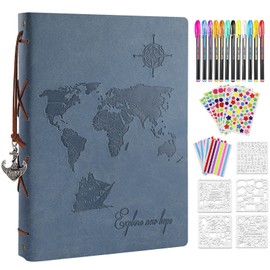 ZEEYUAN Leather Scrapbook Photo Album 60 Pages Vintage Travelling Journal Scrapbook Album DIY Photo Album, World Map Scrap Book Our Adventure Book Memory Photo Book Scrapbook Supplies