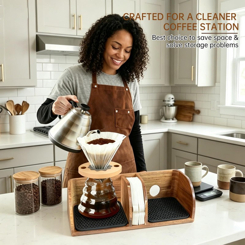 Acacia Coffee Bar Station Organizer Stand Caddy for Chemex Pour