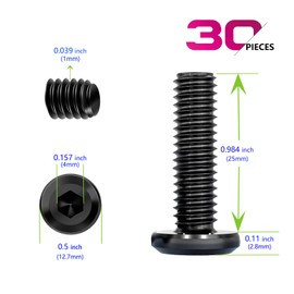 M6 Bolts x 25 mm 30pcs Flat Head Hex Socket Cap Screws Bolts,Metric,Thread Pitch 1mm,Alloy Steel,Black Oxide,Full Thread,with Hex Spanner,for Furniture,Beds,TV Stands,Frames,Office Chair (30, 25 mm)