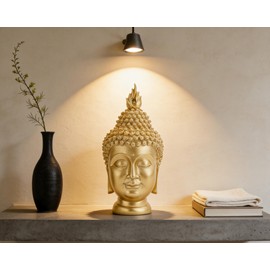 AMOIENSIS Buddha Head Statue (Gold), Ideal for Zen Space, Spiritual Decor, Buddhism Religious Room Decoration
