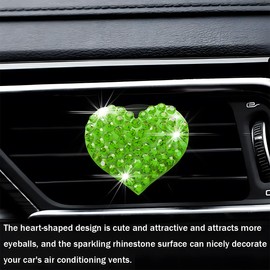 Osilly Car Bling Air Vent Clips, 2 Pcs Bling Heart Charm Air Conditioning Outlet Clip, Crystal Rhinestone Accessories, Sparkly Car Interior Decoration Cute Accessories for Women Girls (Green)