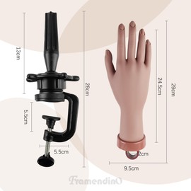 Framendino, Practice Hand for Acrylic Nail Nail Mannequin Hand Flexible Silicone Fake Nail Hand with Clamp Dark Brown