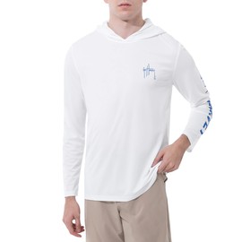 Guy Harvey Men's Long Sleeve Performance Sun Protection Hoodie UPF 50+, Bright White, Large