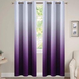 Yakamok Light Blocking Gradient Color Curtains, Purple Ombre Blackout Curtains Room Darkening Thermal Insulated Grommet Window Drapes for Children's Bedroom (2 Panels, 38x84 Inch)