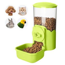Vannon Small Animal Hanging Automatic Food Dispenser, 35oz Gravity Pet Feeder for Cage, Food Bowl for Rabbit Puppy Cat Ferret Guinea Pig Chinchilla Parrot (Green)