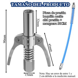 Acoplador de Grasa Pistola de Engrase Doble Mango - Acoplador de Pistola de Engrase, Pistola de Engrase, Manguera Flexible de 30 CM, Acero Duradero, Uso Manual Ideal Para Vehículos y Maquinaria
