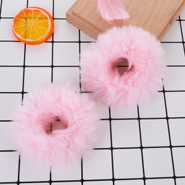 2 Pieces Hair Scrunchie Pink Pom Pom Headbands Plush Scratch Bands Faux Rabbit Hair Bubble Elastic Baby Scrunchies Ponytail Hair Accessories Girls Pink Hair Bobbles