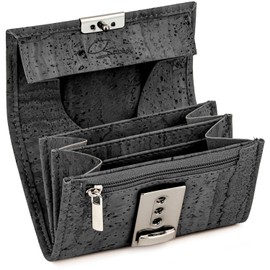 Simaru Small Waiter Wallet, Waiter's Wallet Made of Cork, RFID Blocker, 4 Compartments for Notes Coins, Vegan, black, SO, Casual