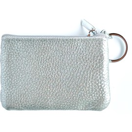 iToolai Women's Leather Tiny Small Coin Purse Pouch with Keychain, Mini Card Holder Case for Men (Silver)