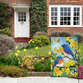Louise Maelys Spring Summer Garden Flag Floral Bird Butterfly Double Sided 12x18 Inch Seasonal Welcome Small Burlap Holiday Yard Sign Outdoor Outside Home Decoration
