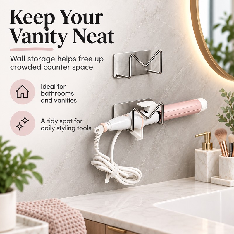 Wall-Mounted Styling Tool Holder for Bathroom – Self-Adhesive Storage Rack