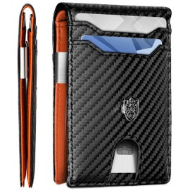 Slim Wallet for Men - RFID Men Wallets with Money Clip and 12 Cards Holder - Compact Minimalist Mens Wallets Leather - Modern Bifold Wallet for Men - Black Men's Wallet Front Pocket Thin - Orange