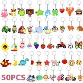 50pcs Cute Bulk Keychains for Kids,Non-Repeat Cartoon Key Chains Backpack Charms for Classroom Prizes Students Incentives Holiday Gifts Party Favors for Kids