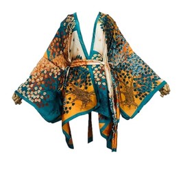 Misryssa Bikini Sweet Lady Pink Boho Print Self Belted Front Open Long Kimono Dress Beach Tunic Women Wrap Dresses, Color47, plus