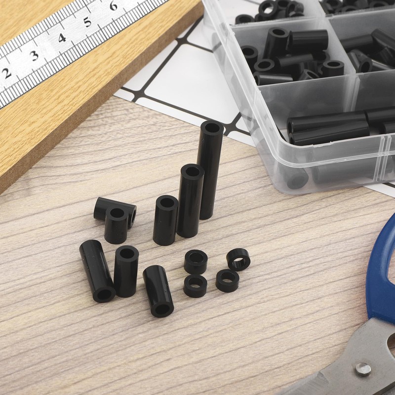 250PCS Black Nylon Round Spacer Assortment Kit ID 6MM OD