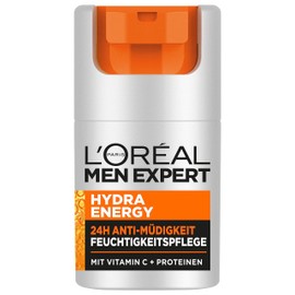 L'Oréal Men Expert Face Care Against Tired Skin for Men, Invigorating Moisturiser Vitamin C, Hydra Energy Moisturiser 24H Anti-Fatigue, 1 x 50 ml