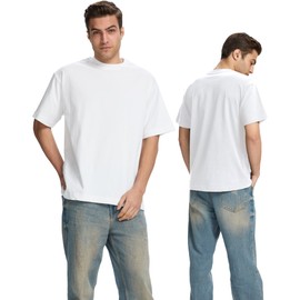 ESTLAPIN Unisex Heavyweight Cotton T-Shirts Oversized Loose Short Sleeve Tops Casual Fashion Summer Solid Tees (White-2,M)