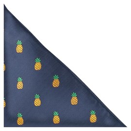 King & Priory Pineapple Navy Blue Herringbone Embroidered Pocket Square, Handkerchief