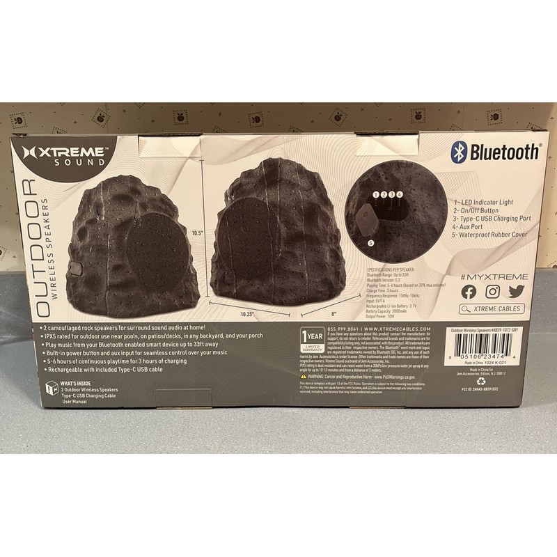 TWS Wireless Bluetooth Stereo Rock Speaker 2 Pack Outdoor IPX5