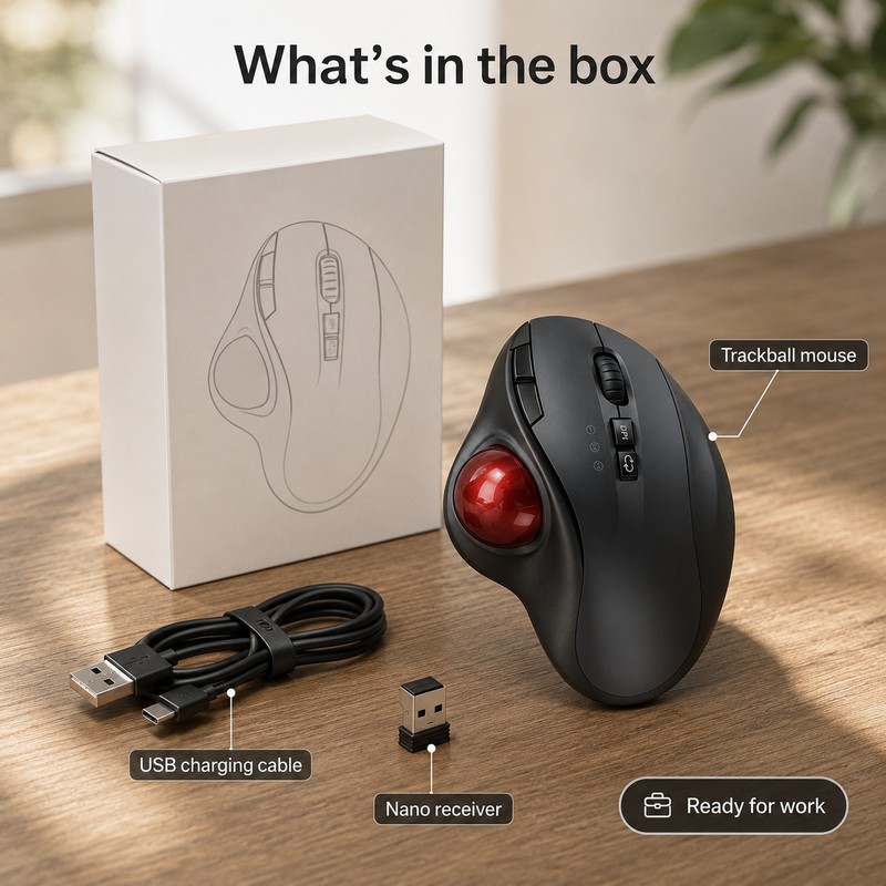 Wireless Trackball Mouse with Dual Bluetooth & 2.4GHz – Rechargeable