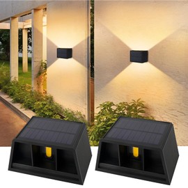 T-SUN T-SUN 2 Stcke LED Wandleuchten fr Au?en, 3000K Warmwei? Solar Wandlampe mit Auf und ab Einstellbarer Lichtstrahl, 240 Abstrahlwinkel, IP65 Wasserdichte LED Au?enwandleuchte fr Wand Garten Zaun