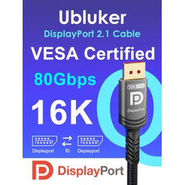 VESA Certified DisplayPort 2.1 Cable 80Gbps 6.6 FT, DP to DP Cable 16K 8K 240Hz 4K 540Hz 360Hz 240Hz 120Hz 16K 60Hz Ultra High Bit Rate UHBR20 DSC1.2a Laptop PC Monitor Ryzen7900 FreeSync G-Sync