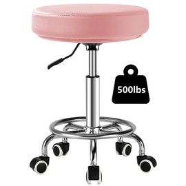 Viviange Rolling Stool with Wheels,360° Swivel Tattoo Chair,Adjustable Heavy Duty Office Stool for Guitar Tattoo Shop Kitchen Beauty Hair Salon Spa Lab Medical（Pink）