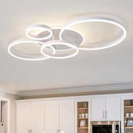 O'NEELDY Modern Light Fixtures Ceiling Flush Mount Modern Led Ceiling Lights 5-Light Dimmable Led Chandelier White Lamp with Remote for Bedroom Living Room Kitchen Dining Room, 100W