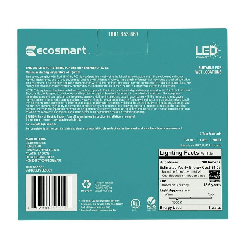 EcoSmart 75-Watt Equivalent PAR30 Dimmable Energy Star Flood LED Light