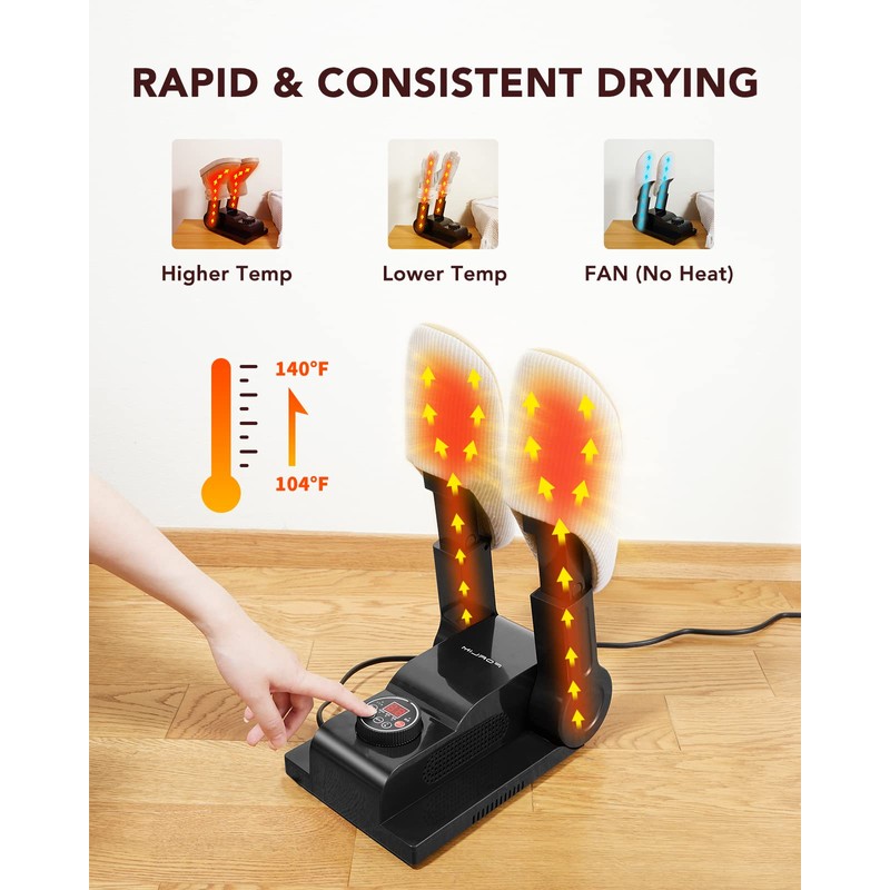 FORLIM Shoe Dryer Adjustable Temperature with 24-Hour Delay Timer, Portable
