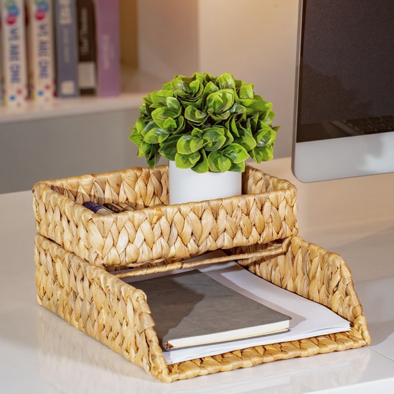 PINXIURY Woven Water Hyacinth Paper Organizer for Desk – Set