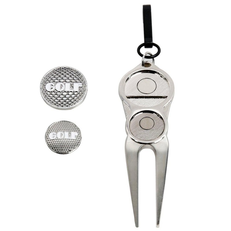 Golf Divot Pitch Mark Repair Tool Fork with 2 Magnetic