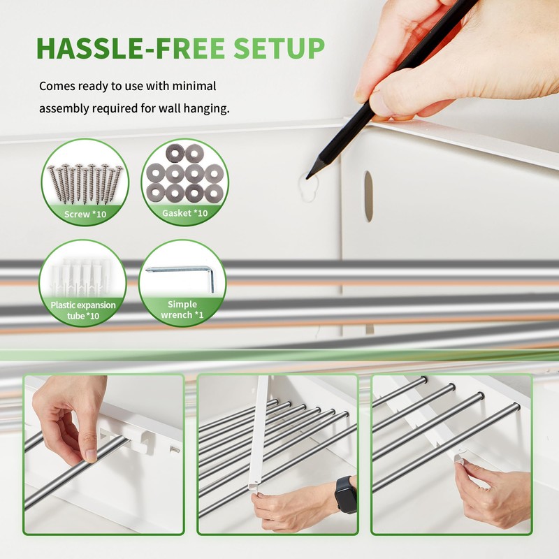 Heshecein Wall Mounted Drying Rack,Collapsible Drying Racks for Laundry,7 Stainless
