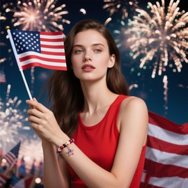 BOOZIQ 4th of July Independence Day Bracelets for Women Stretch Beaded American Flag Bracelets Red White and Blue Patriotic Bracelets Independence Day Patriotic Costume Outfits (Style4)