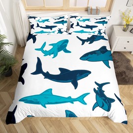 Shark Bedding & Linen Sea Creatures Duvet Cover for Boys Girls Nursery Decor Cute Sealife Single Bedspread Cover with 1 Pillowcase
