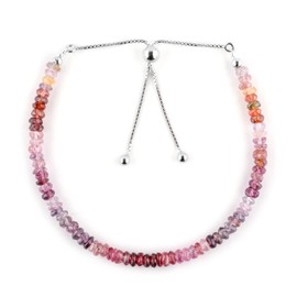 Natural Multi Spinel Gemstones Beads Bolo Bracelet, 925 Sterling Silver, Statement Jewelry, Healing Crystals, August Birthstone, Rhodium Plated, Adjustable Slider, Anniversary Gift for Women, 10inch