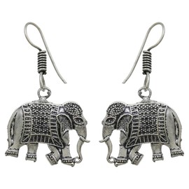 Antique Silver Elephant Dangle Earrings – Traditional & Boho Chic Jewelry for Women