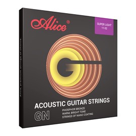 Alice Acoustic Guitar Strings Phosphor Bronze Light Gauge 11-52 for 6 String Guitars - Bright - Nano-Polishing Lamination, 1 Pack(Rose Gold)