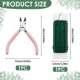 Florist Wire, Green Wreath Wire 2Pcs Floral Arrangement Kit 22Gauge Garden Floral Stem Wire Floristry Making Supplies Paddle Wire Cutter for Wedding Garland Bouquet Stem Wrap Craft DIY Flower Festival