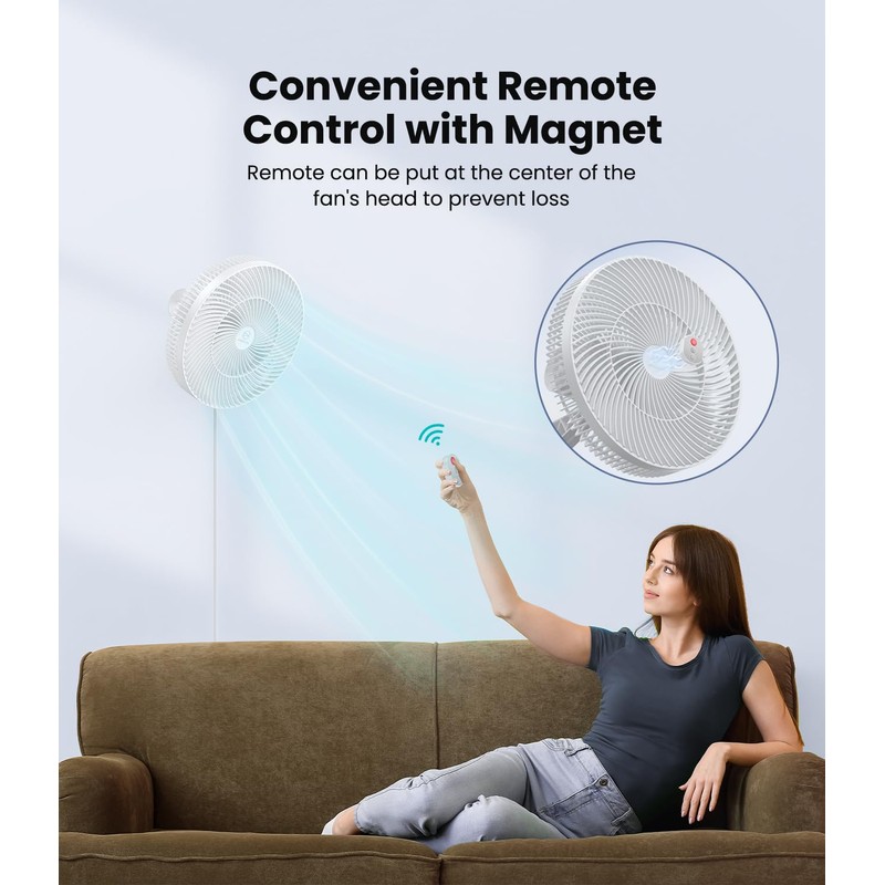 LEMOISTAR 12" Wall Mounted Fan with Remote Control, 90° Oscillating,