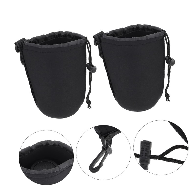 TEHAUX 2PCS Neoprene Lens Pouch Bag for Camera Lenses Drawstring