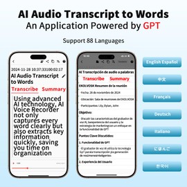 AI Voice Recorder,Transcribe & Summarize Empowered by GPT & DeepSeek,APP Control,4G File Transfer,3600 Mins of Cloud Storage,Support 88 Languages,Audio Recorder for Meetings,Lectures,Calls,Silver
