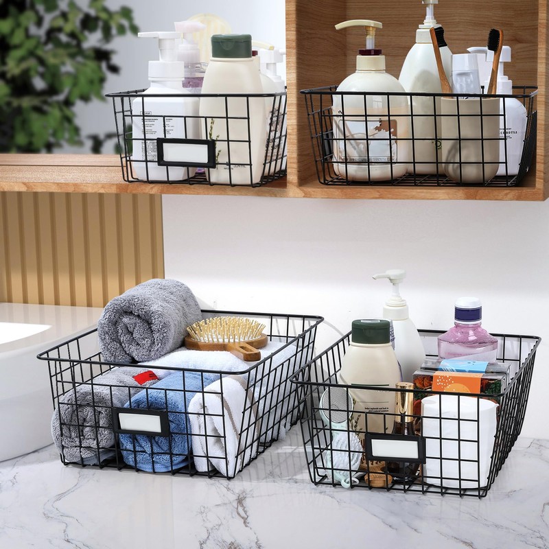 8 Set, Extra Large Wire Baskets for Organizing with Lables,