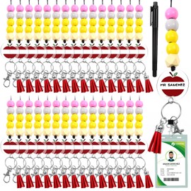 Bucherry 30 Pcs Teacher Beaded Lanyard Bulk with ID Holder Beaded Lanyards Holders with Name Badges Holder with 1 Marker for First Day School First Day of School Teacher Gift Employee Coworker Gift