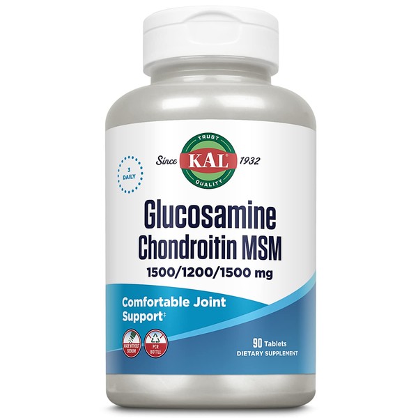 KAL Glucosamine Chondroitin MSM, Healthy Joint & Connective Tissue Support, Includes Antioxidant Vitamin C, Rapid Disintegration, 90 Tablets