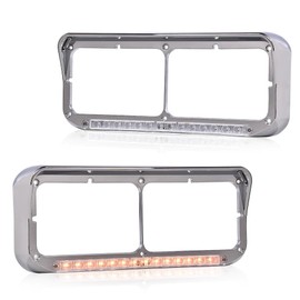 CROSSDESIGN Headlight Headlamp Visor Bezels w/Amber LED Bar Clear Lens Rectangle 4x6 Compatible with 1981-2019 Kenworth W900 T800 /01-11 Freightliner Classic XL /1981-2000 Western Star 4800 4900 6900