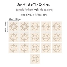 16 Pack, 5.9x5.9 Inch Sage Green Tile Decals, Mid-Century Modern Floral Peel and Stick Backsplash, Minimalist Vinyl for Kitchen Decor (Beige)